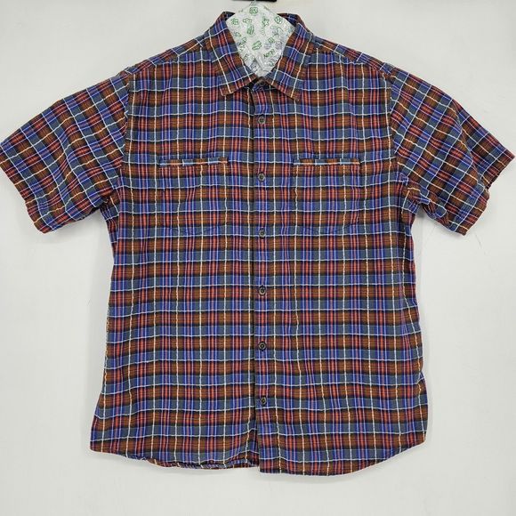 Carbon 2 Cobalt Shirt Mens Medium Button Up Short Sleeve Preppy Plaid Blue Red - Picture 1 of 10